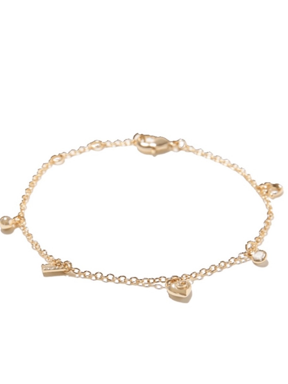 NEW Coach Gold-Tone Mini Heart, C, Crystal 14k Gold Plated Charm Bracelet